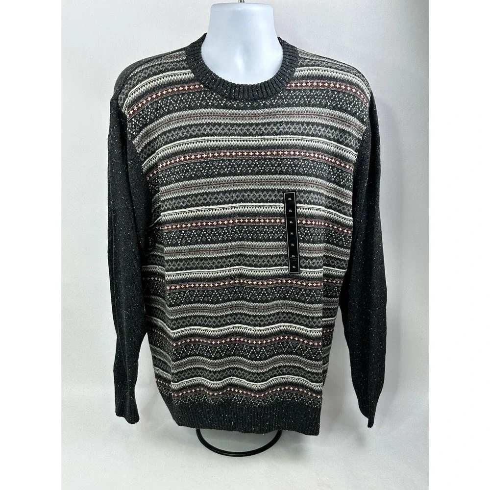 Tricots St. Raphael Sweater Mens XL Charcoal Striped Acrylic Blend Soft NWT